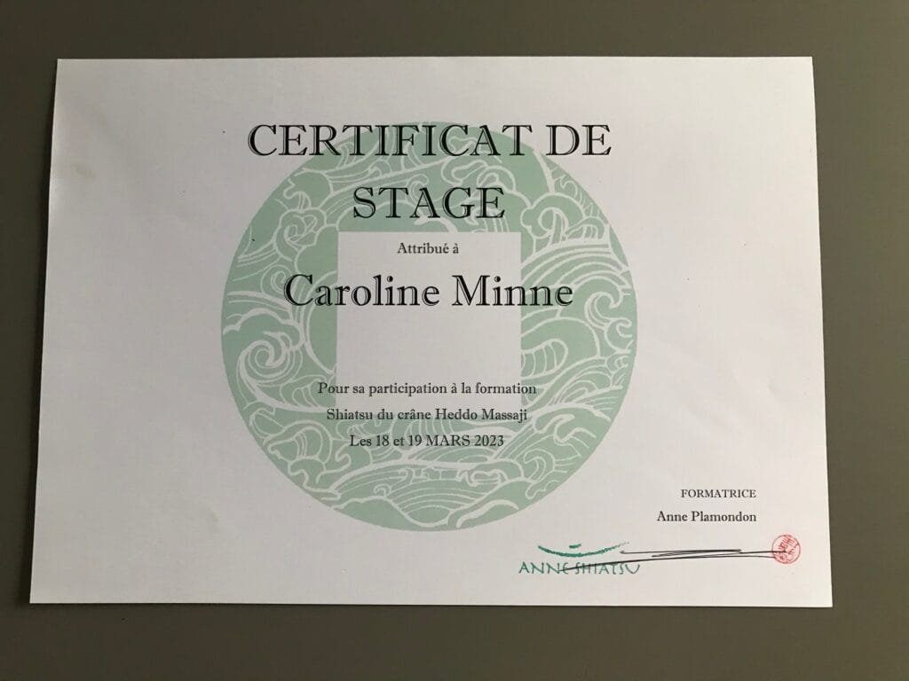 Diplôme de Shiatsu Caroline Grignion